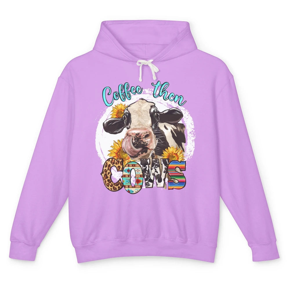 Leopard Sunflower Daisy Cow Coffee Then Cow Western Country Unisex Lightweight Hoodie