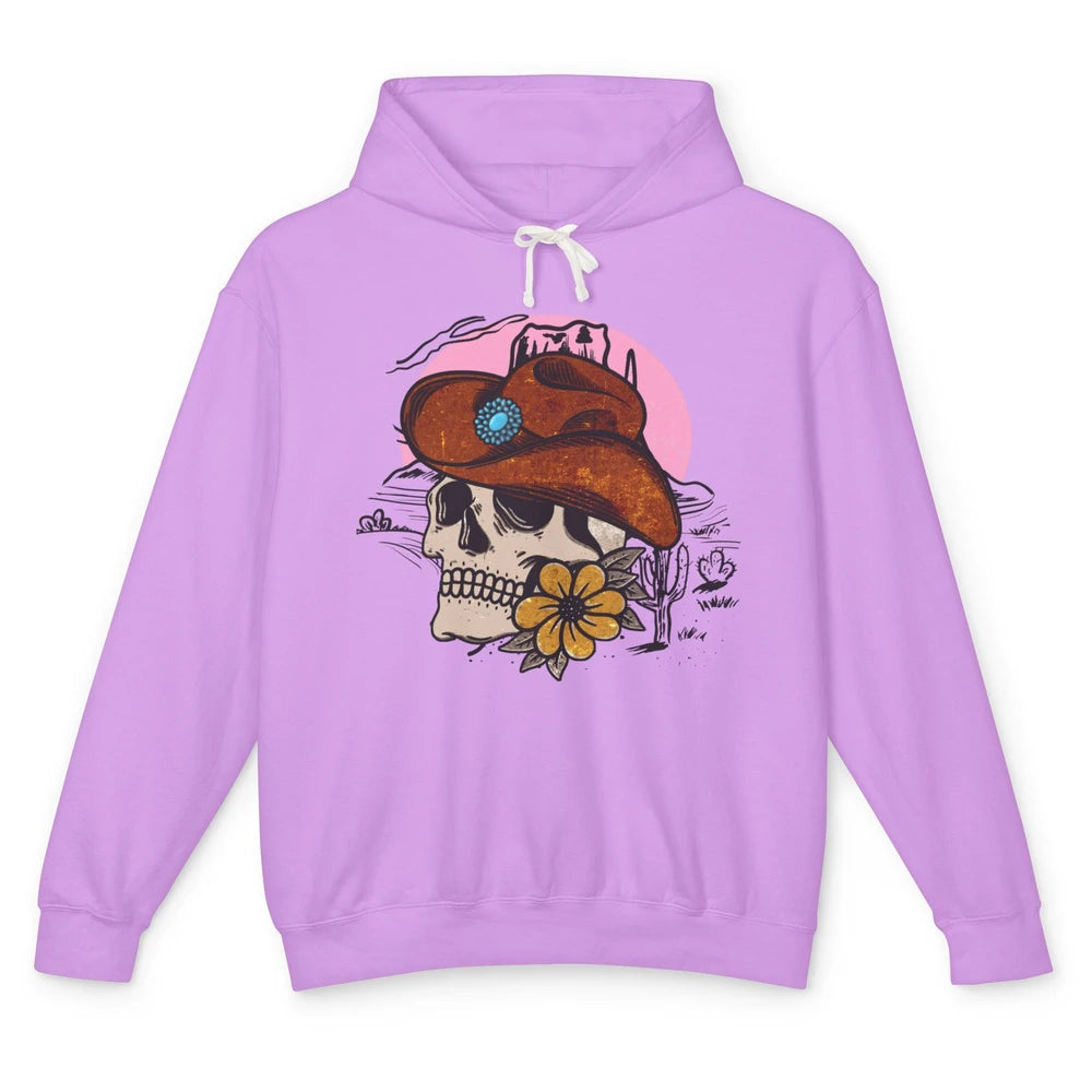 Skull Desert Cactus Cowboy Gemstone Hat Western Country Girl Unisex Lightweight Hoodie