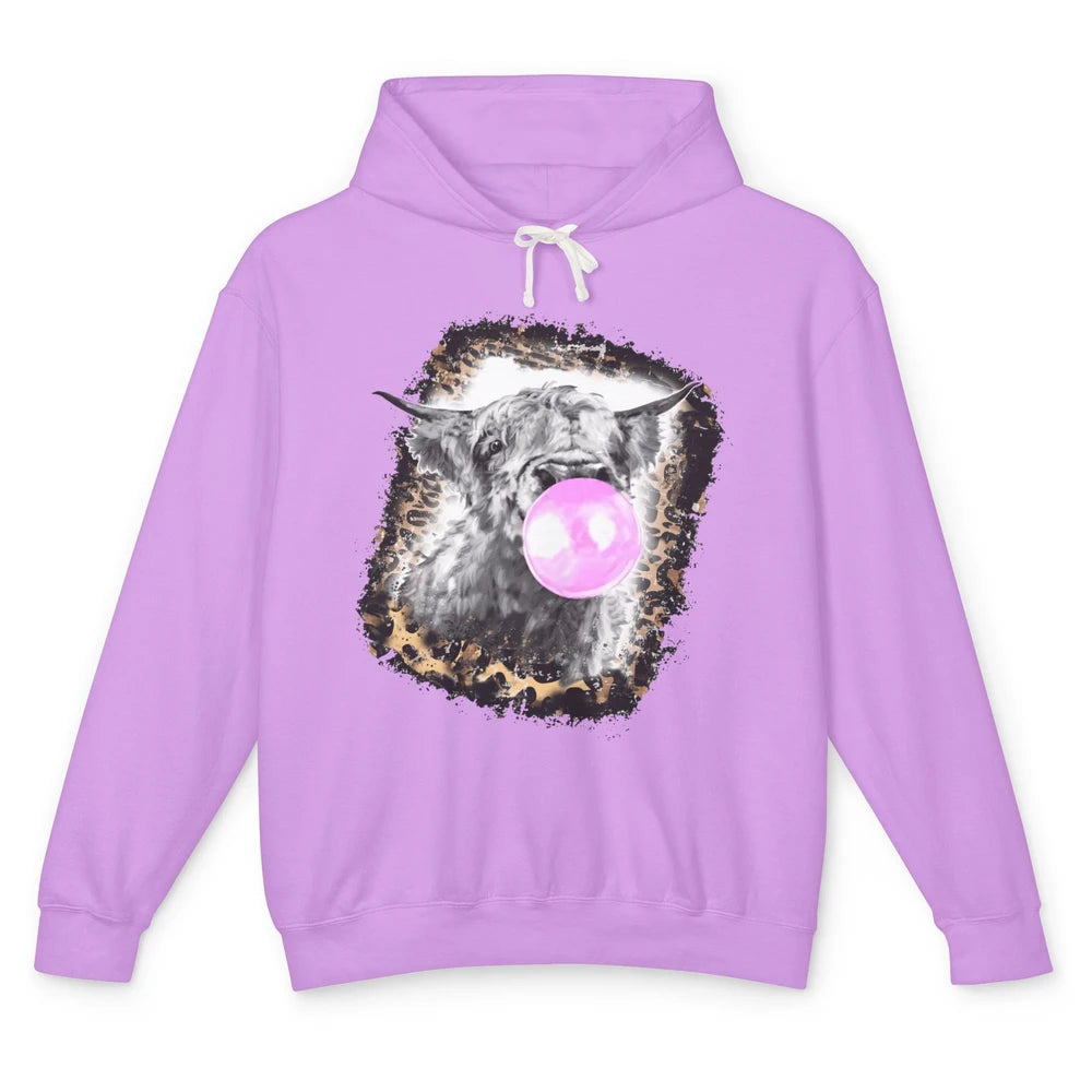 Retro Highland Cow Leopard Bubble Gum Western Farm Animals Unisex Lightweight Hoodie