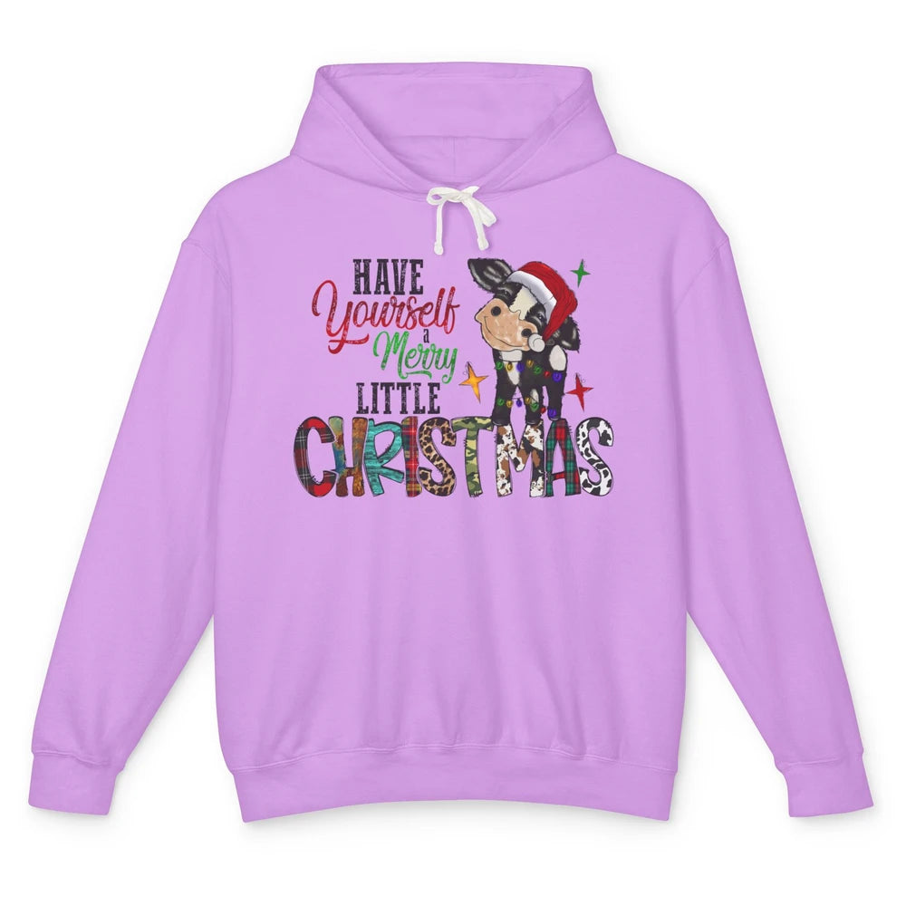 Cow Santa Have Yourself Merry Little Christmas Western Xmas Unisex Lightweight Hoodie