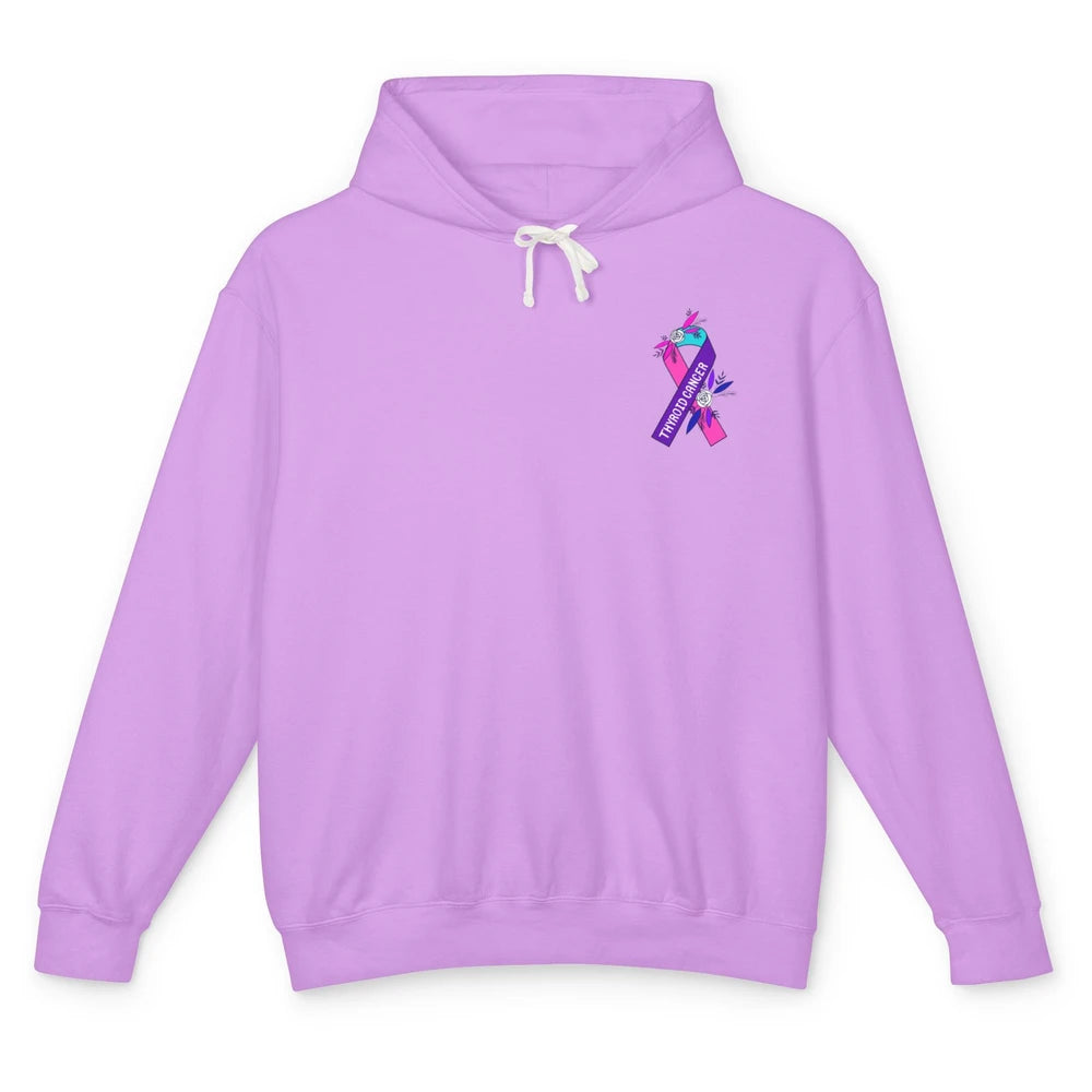 Thyroid Cancer Awareness Purple Pink Ribbon Pocket Size Gift Unisex Lightweight Hoodie