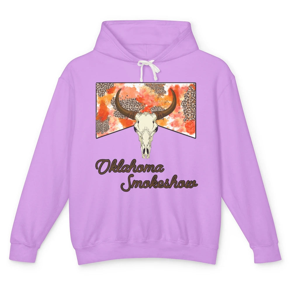 Boho Bull Skull Cow Print Oklahoma Smokeshow Western Country Unisex Lightweight Hoodie