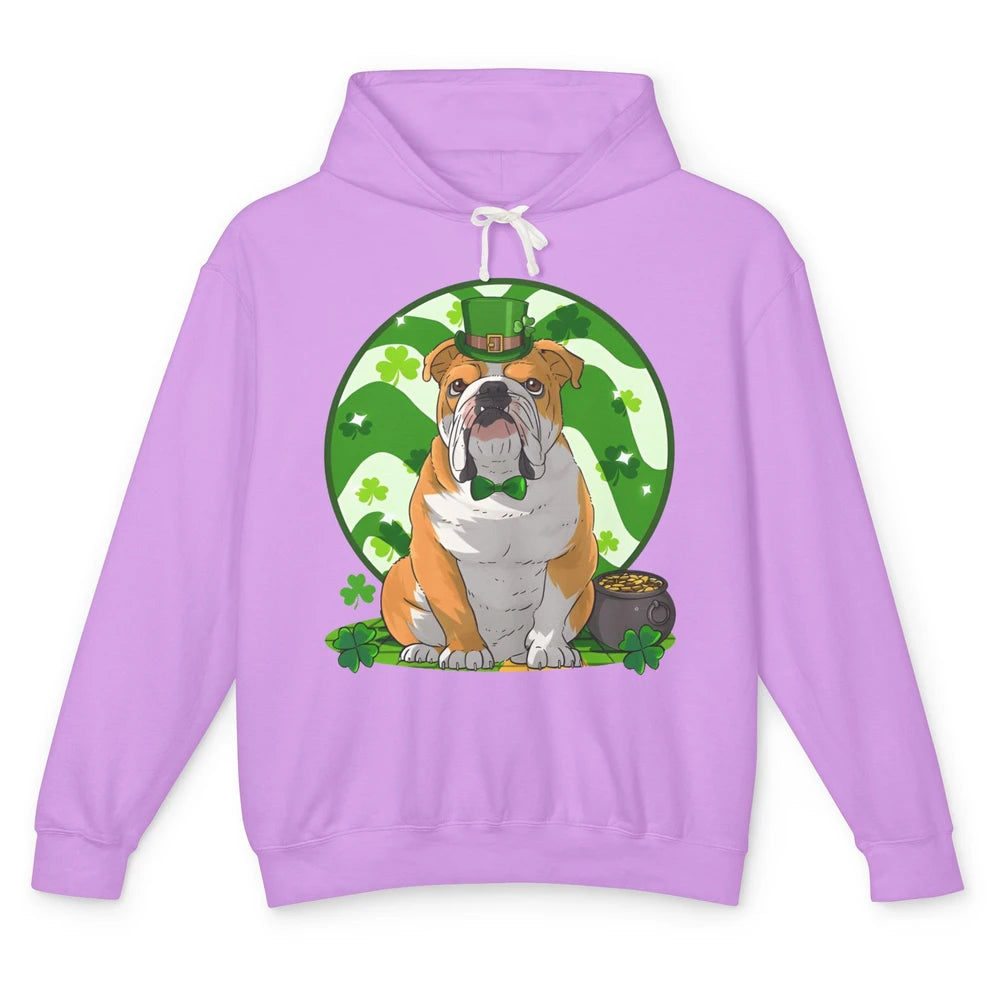 St Patrick's Day English Bulldog Lucky Charm Shamrock Irish Unisex Lightweight Hoodie