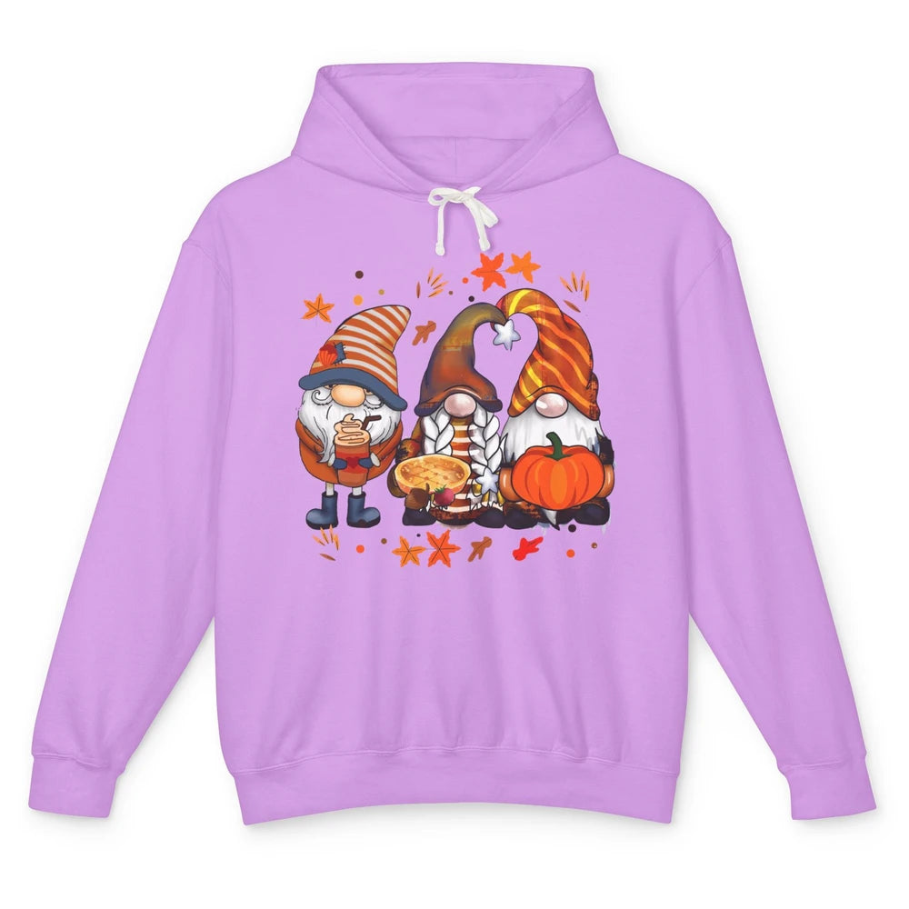 Retro Fall Gnomies Pumpkin Falling Leaves Thanksgiving Gnome Unisex Lightweight Hoodie