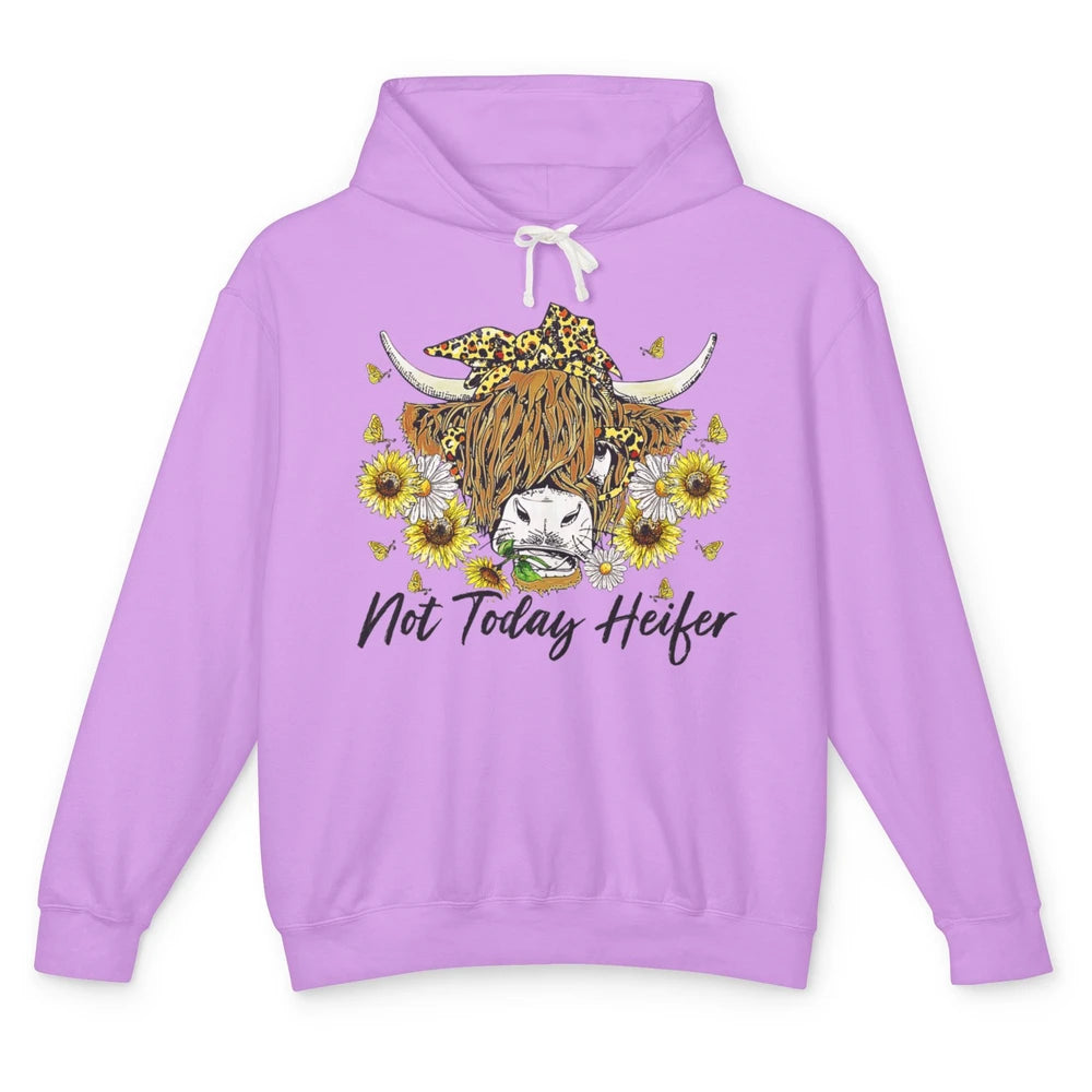 Not Today Heifer Highland Cow Leopard Sunflower Farm Animal Unisex Lightweight Hoodie