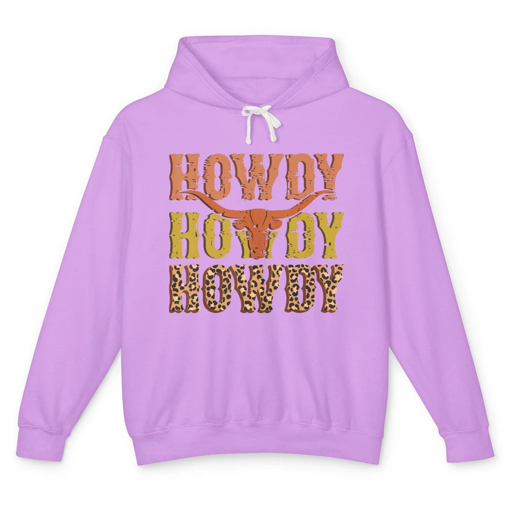 Western Country Bull Horn Rodeo Howdy Cowboy Leopard Cowhide Unisex Lightweight Hoodie