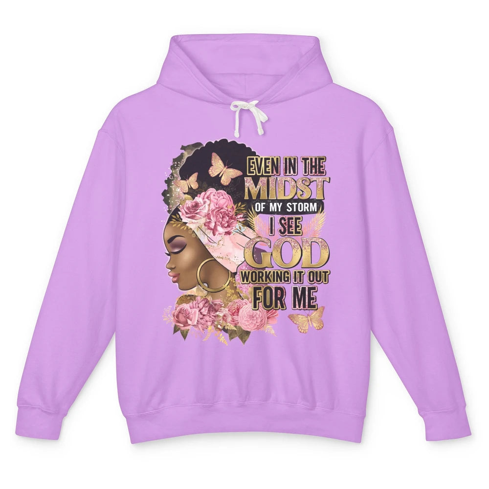 Black Girl In The Midst Of Storm Afro Woman Christian Belief Unisex Lightweight Hoodie