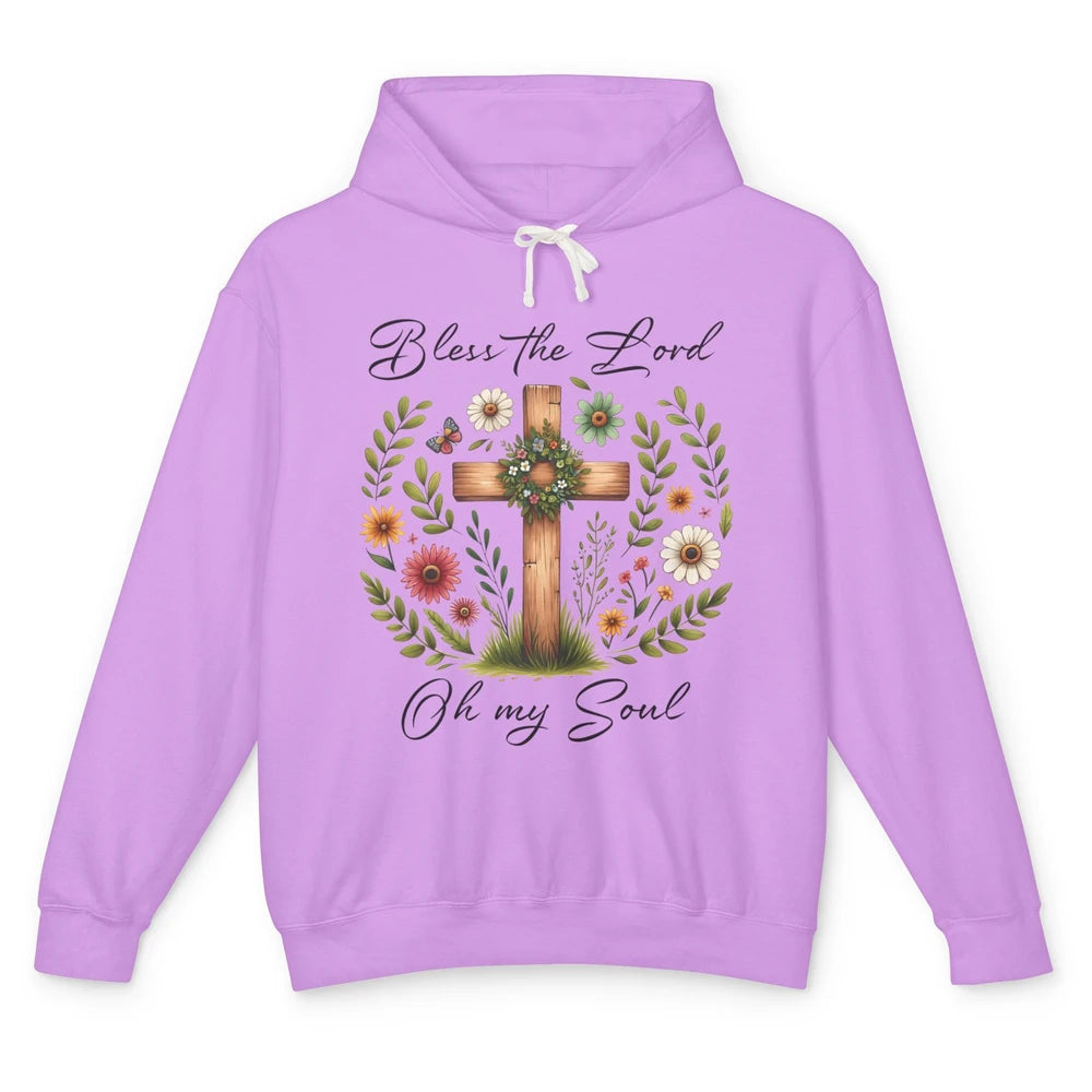 Bible Verse Bless The Lord Oh My Soul Christian Cross Retro Jesus Christ Church Unisex Lightweight Hoodie