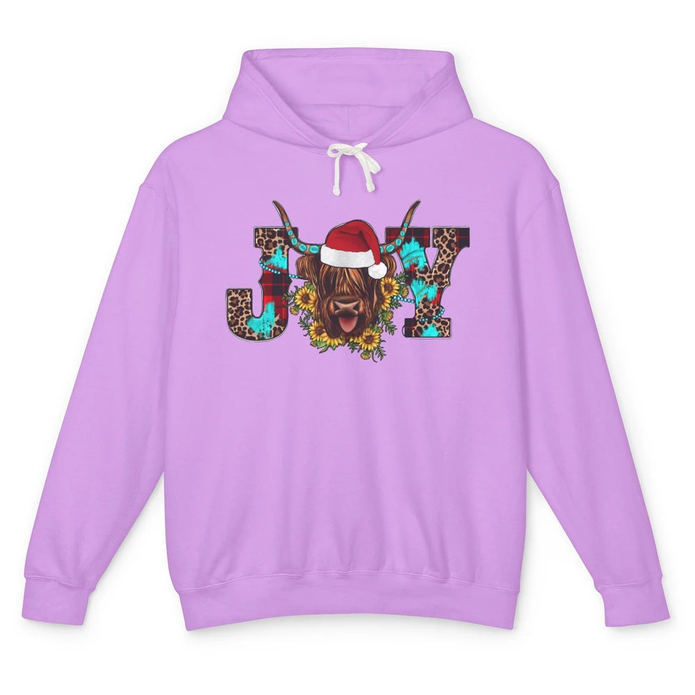 Highland Cow Christmas Joy Heifer Western Country Cowboy Unisex Lightweight Hoodie