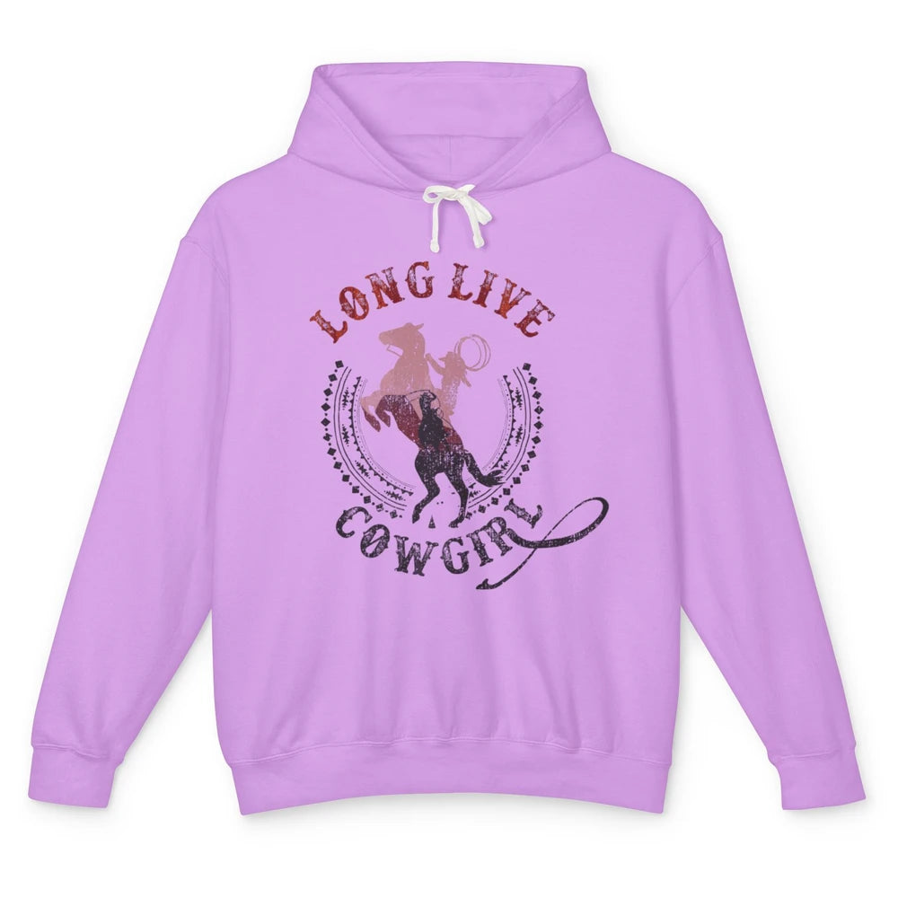 Western Country Cowgirl Riding Horses Cool Rodeo Howdy Retro Unisex Lightweight Hoodie