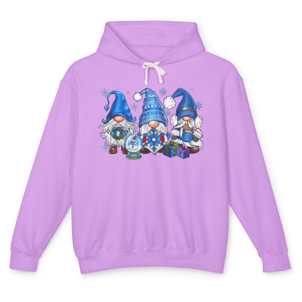 Retro Blue Snowman Gnomes Blue Christmas Winter Gnomies Xmas Unisex Lightweight Hoodie