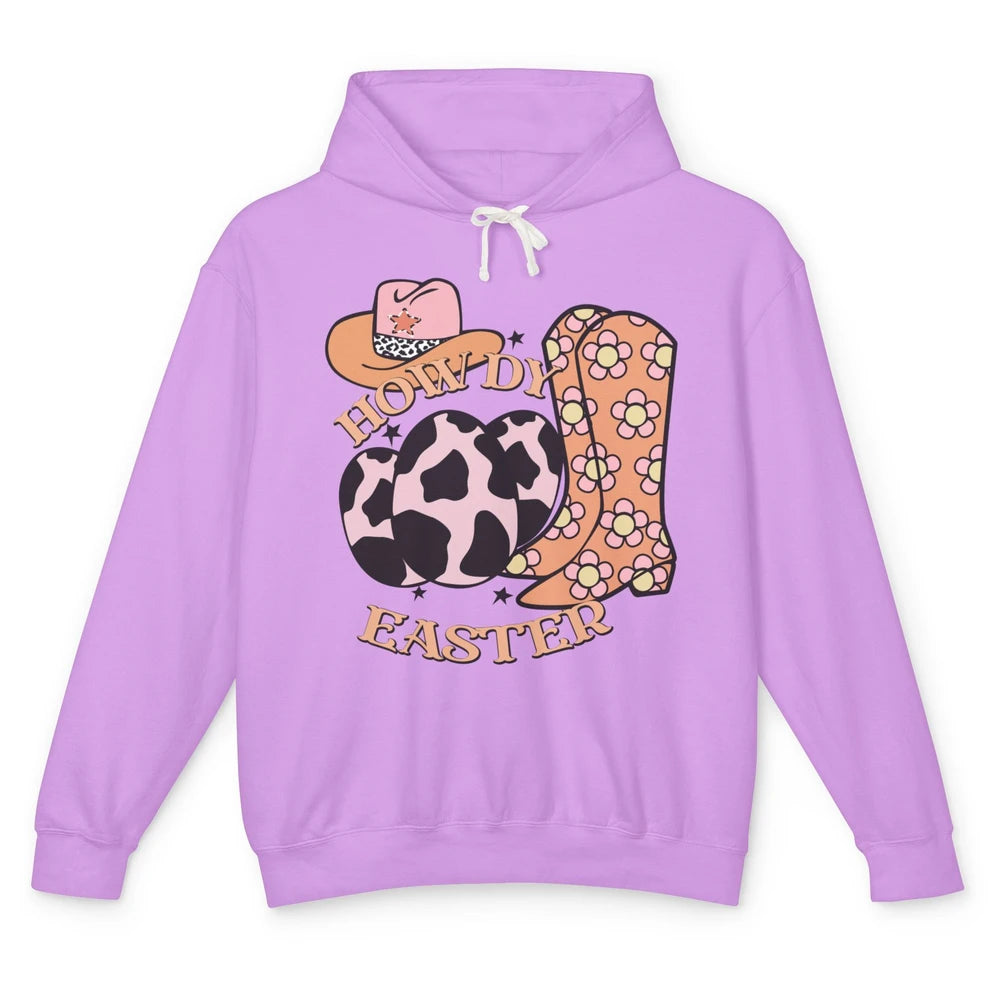 Howdy Easter Western Cowboy Boots Easter Egg Cowhide Cowgirl Unisex Lightweight Hoodie