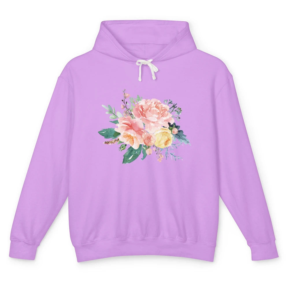 Watercolor Peony Flower Bouquet Botanical Garden Wildflower Unisex Lightweight Hoodie