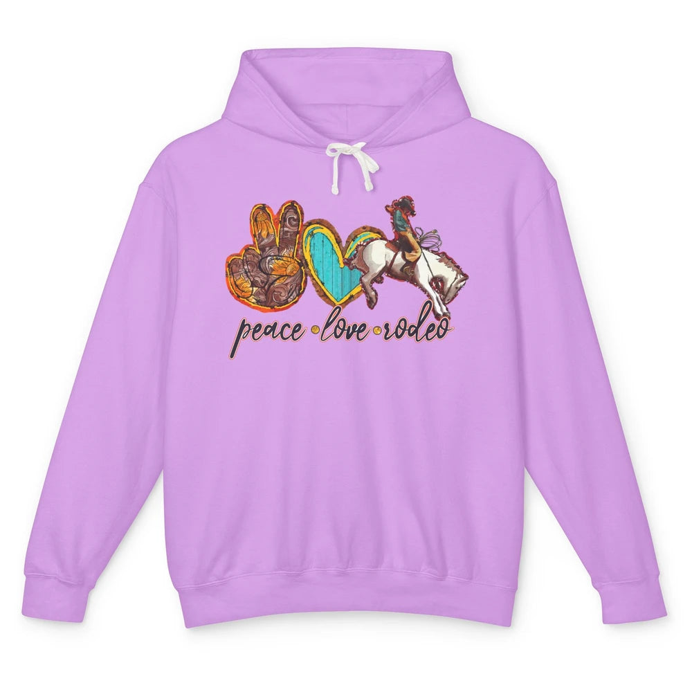 Retro Peace Love Rodeo Cowboy Boots Western Country Cowgirl Unisex Lightweight Hoodie