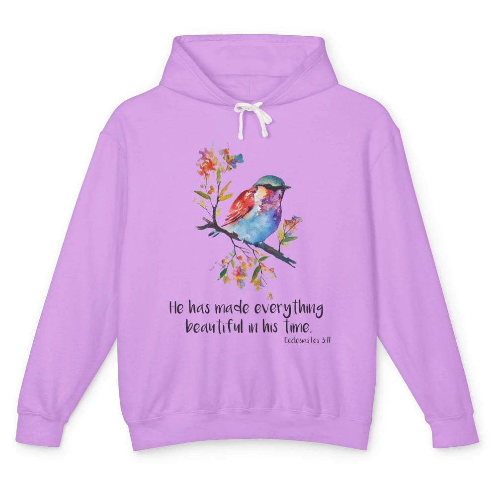 Bird Christian He Has Made Everything Beautiful Bible Verse Unisex Lightweight Hoodie