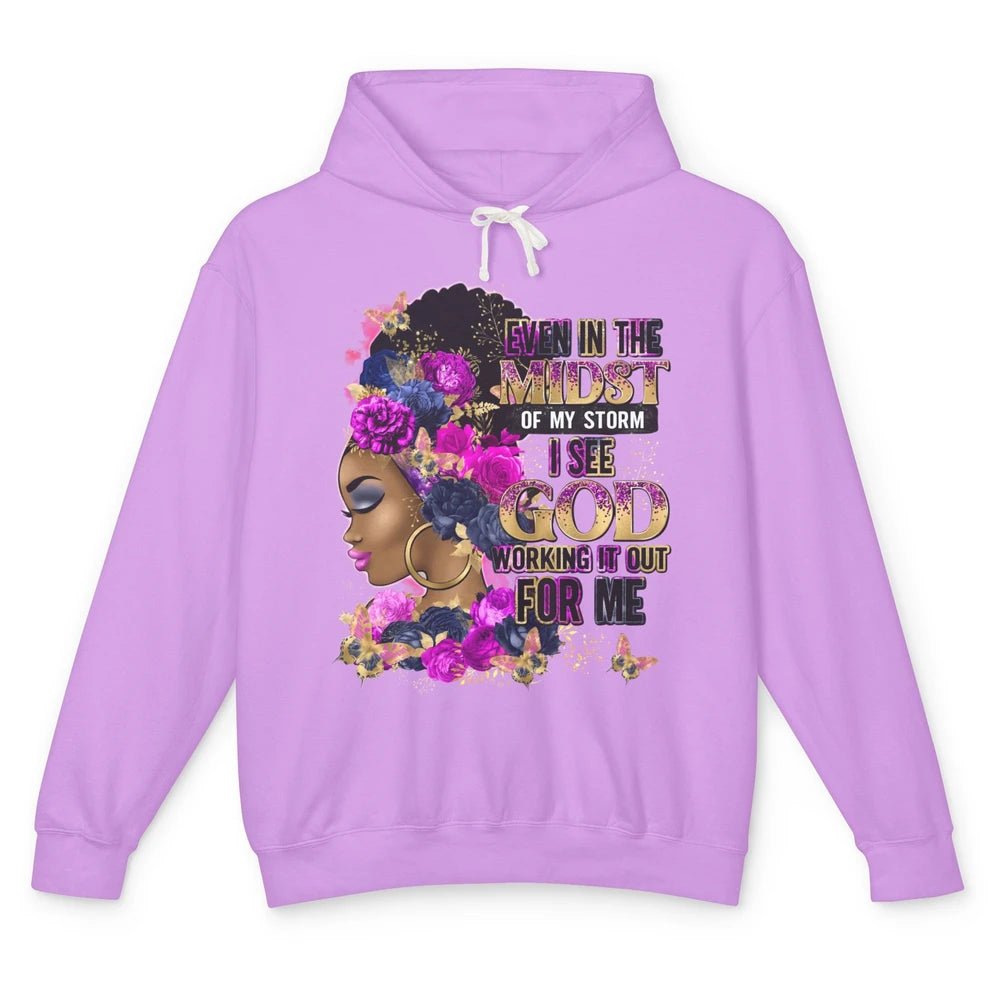 Black Girl In The Midst Of Storm Believe In God Christian Unisex Lightweight Hoodie