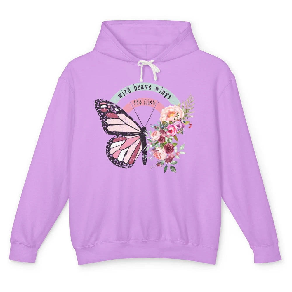 Retro Vintage Floral Butterfly With Brave Wings She Flies Unisex Lightweight Hoodie