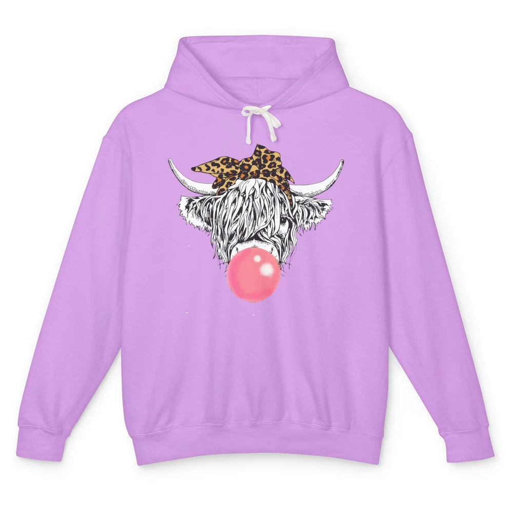 Highland Cow Leopard Bandana Bubble Gum Western Farm Animals Unisex Lightweight Hoodie