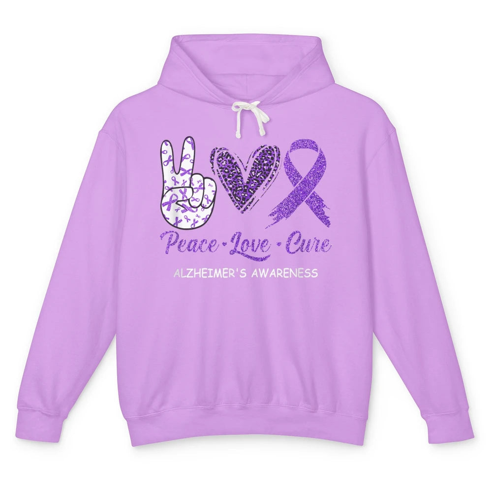 Peace Love Cure Purple Ribbon Alzheimer Disease Awareness Unisex Lightweight Hoodie