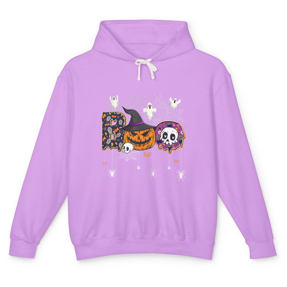 Funny Skeleton Hey Boo Witch Ghost Halloween Spooky Gothic Unisex Lightweight Hoodie