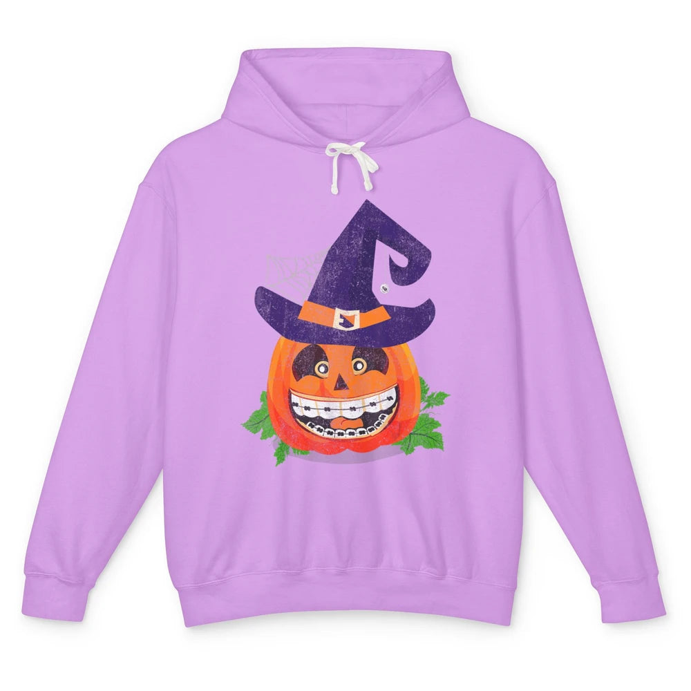 Pumpkin Witch Teeth Braces Dental Dentist Halloween Spooky Unisex Lightweight Hoodie