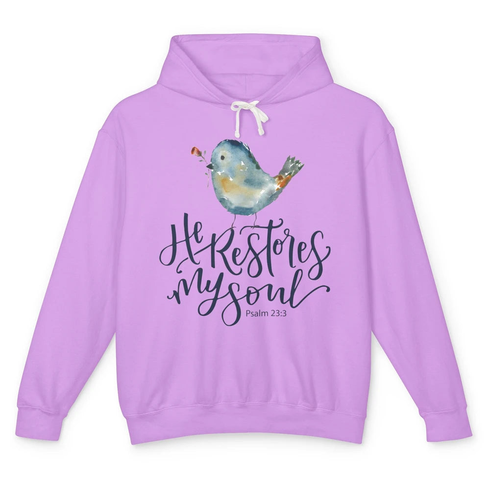 Christian Bird He Restores My Soul Bible Verse Religious Unisex Lightweight Hoodie