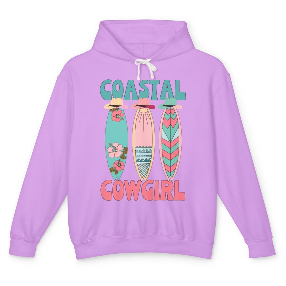 Retro Coastal Cowgirl Surfboards Western Cowgirl Beach Life Unisex Lightweight Hoodie