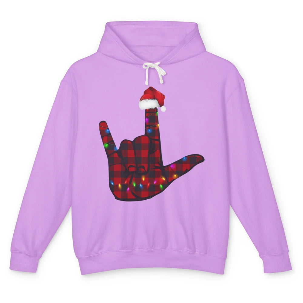 Merry Christmas Hand Sign Language Deaf Xmas Santa Hat ASL Unisex Lightweight Hoodie