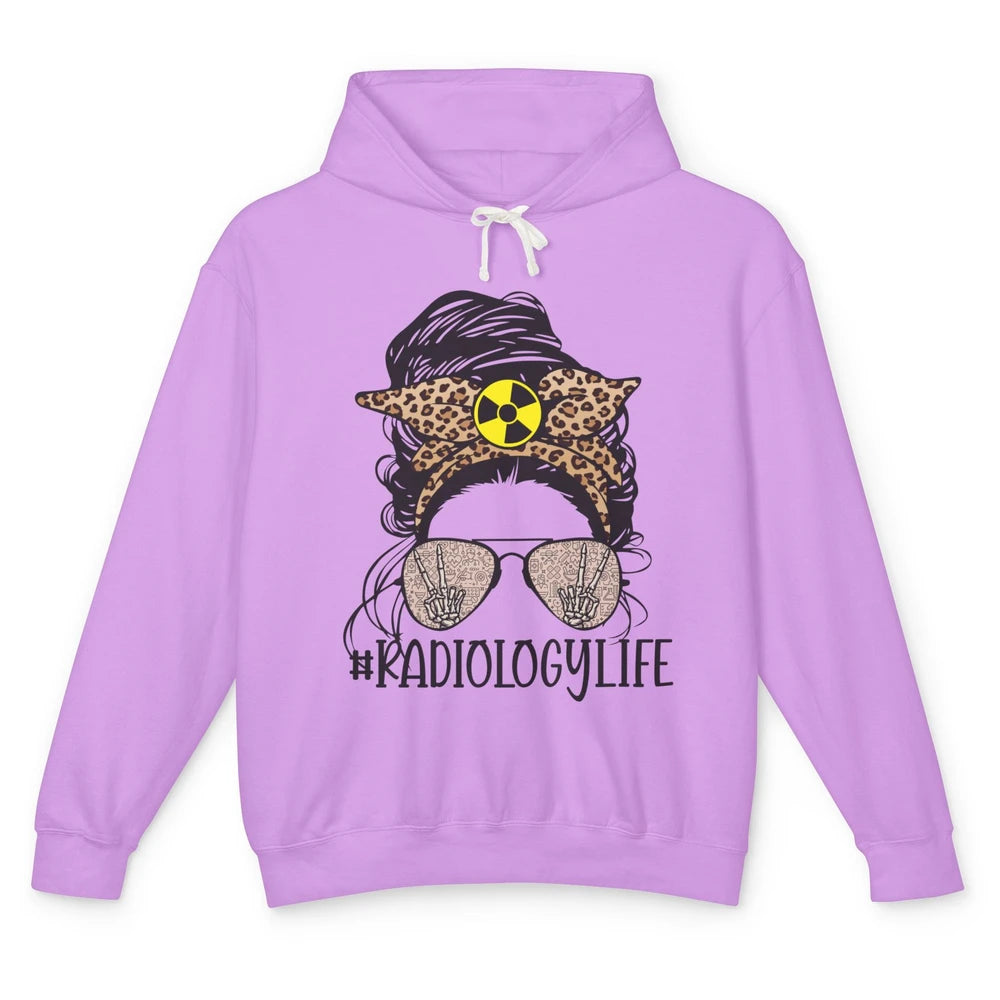 Leopard Messy Bun Mom Glasses X-ray Rad Tech Radiology Life Unisex Lightweight Hoodie