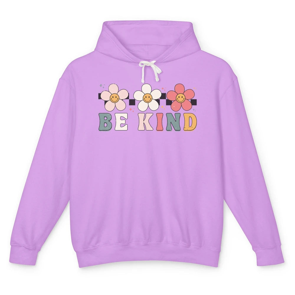 Be Kind Smiling Face Daisy Boho Mental Health Matter Retro Unisex Lightweight Hoodie