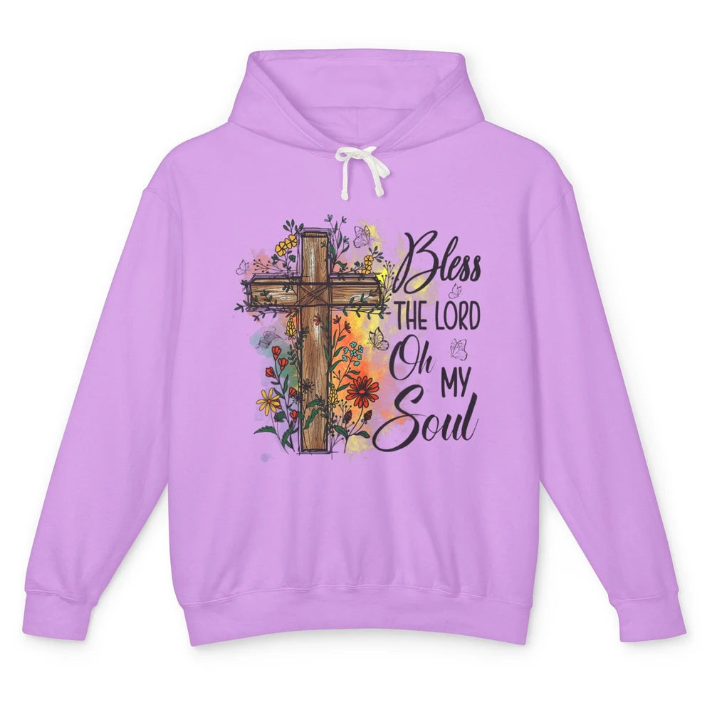 Christian Bless The Lord Oh My Soul Bible Verse Jesus Christ Flower Cross Church Unisex Lightweight Hoodie