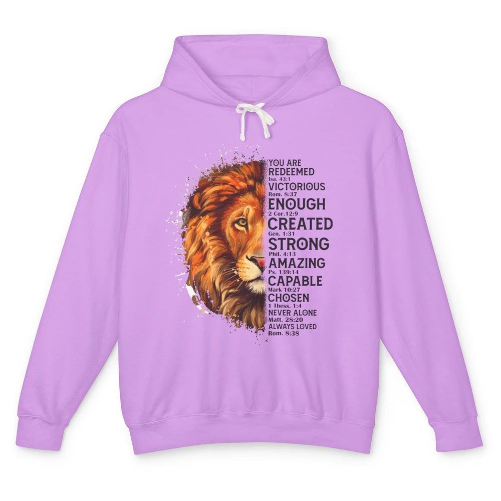 Lion Face You Are Redeemed Bible Verse Christian Faith Unisex Lightweight Hoodie