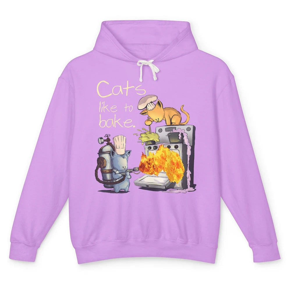 Funny Cats Like To Bake Chef Fire Sarcasm Kitten Pet Baker Unisex Lightweight Hoodie