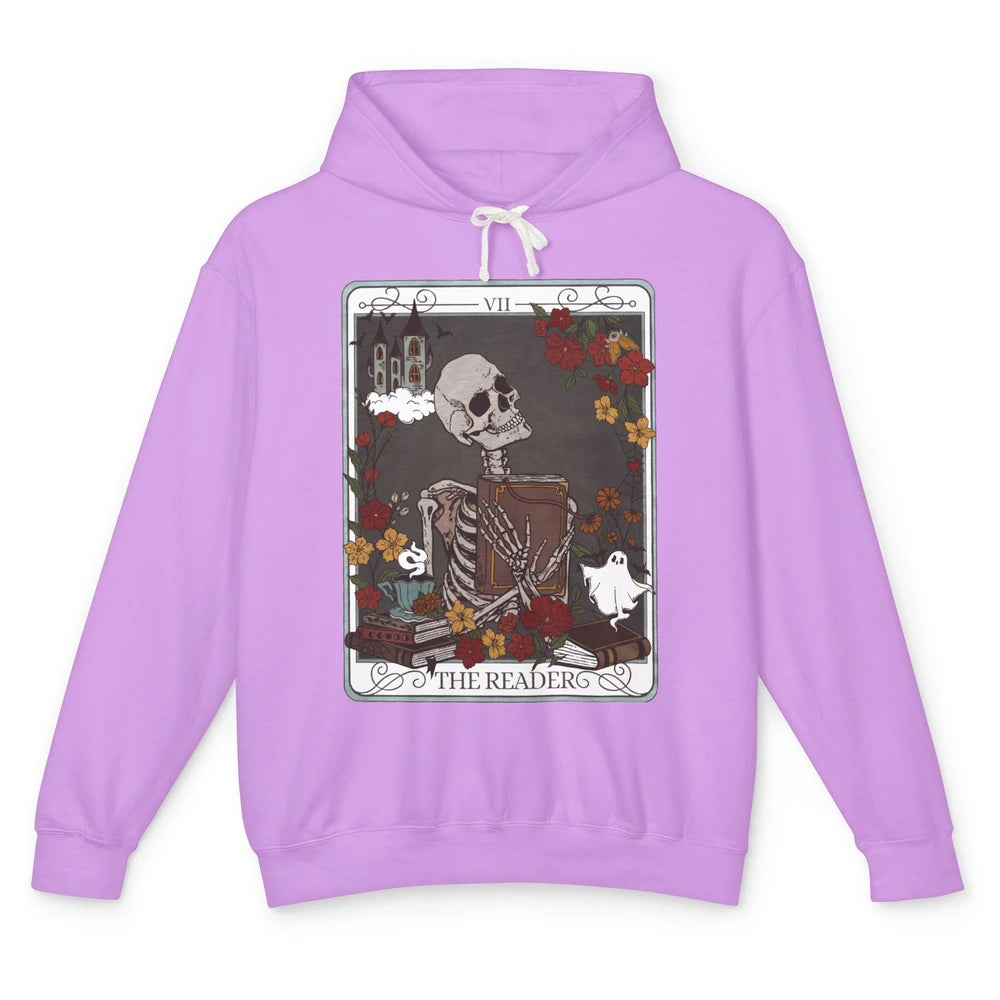 The Reader Tarot Card Skeleton Librarian Witchy Mystical Unisex Lightweight Hoodie