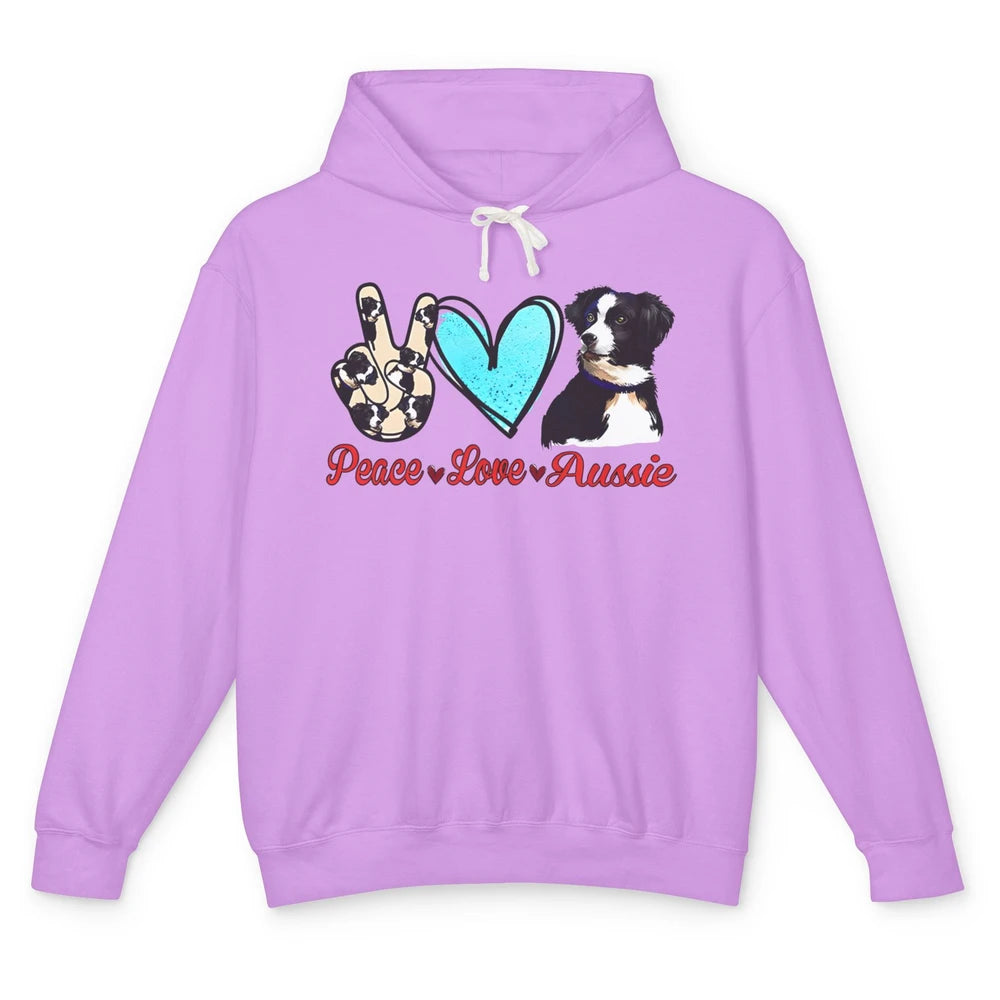 Peace Love Aussie Dog Lovers Australian Shepherd Dad Mom Unisex Lightweight Hoodie