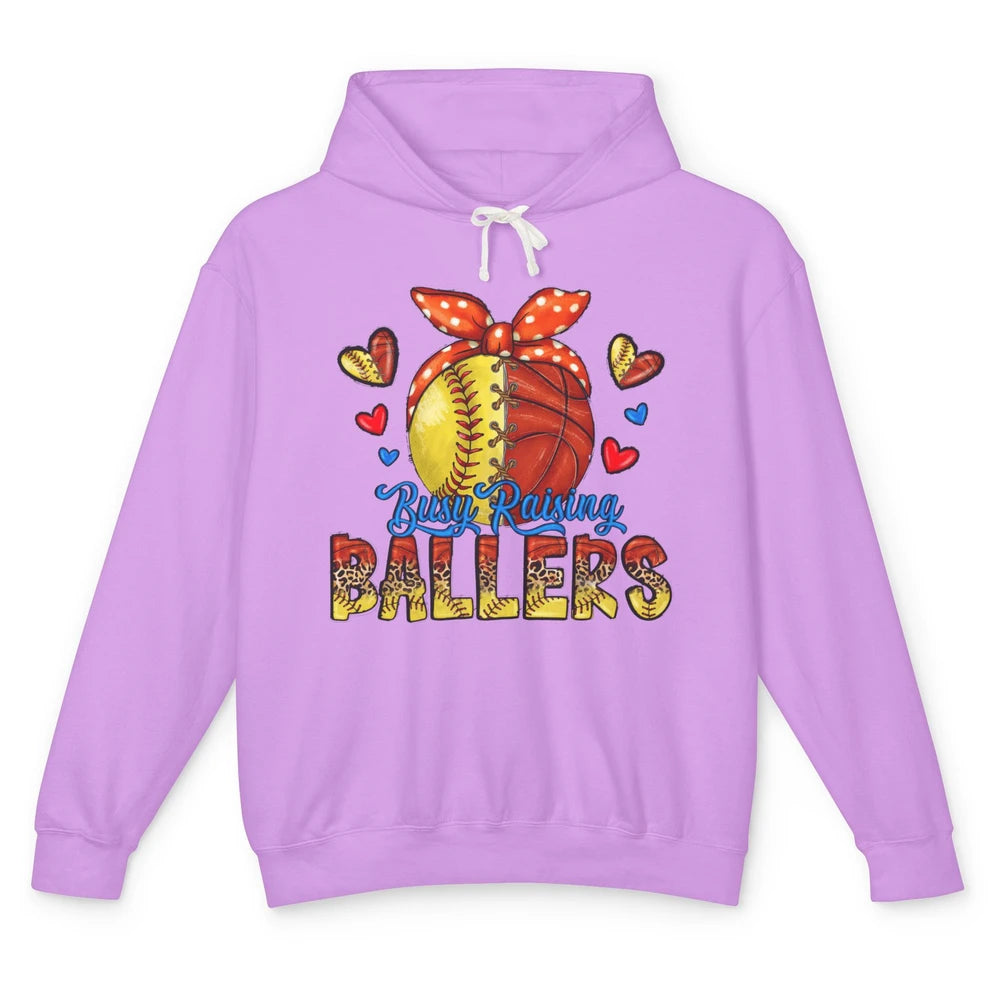 Busy Raising Ballers Softball And Basketball Mom Leopard Unisex Lightweight Hoodie