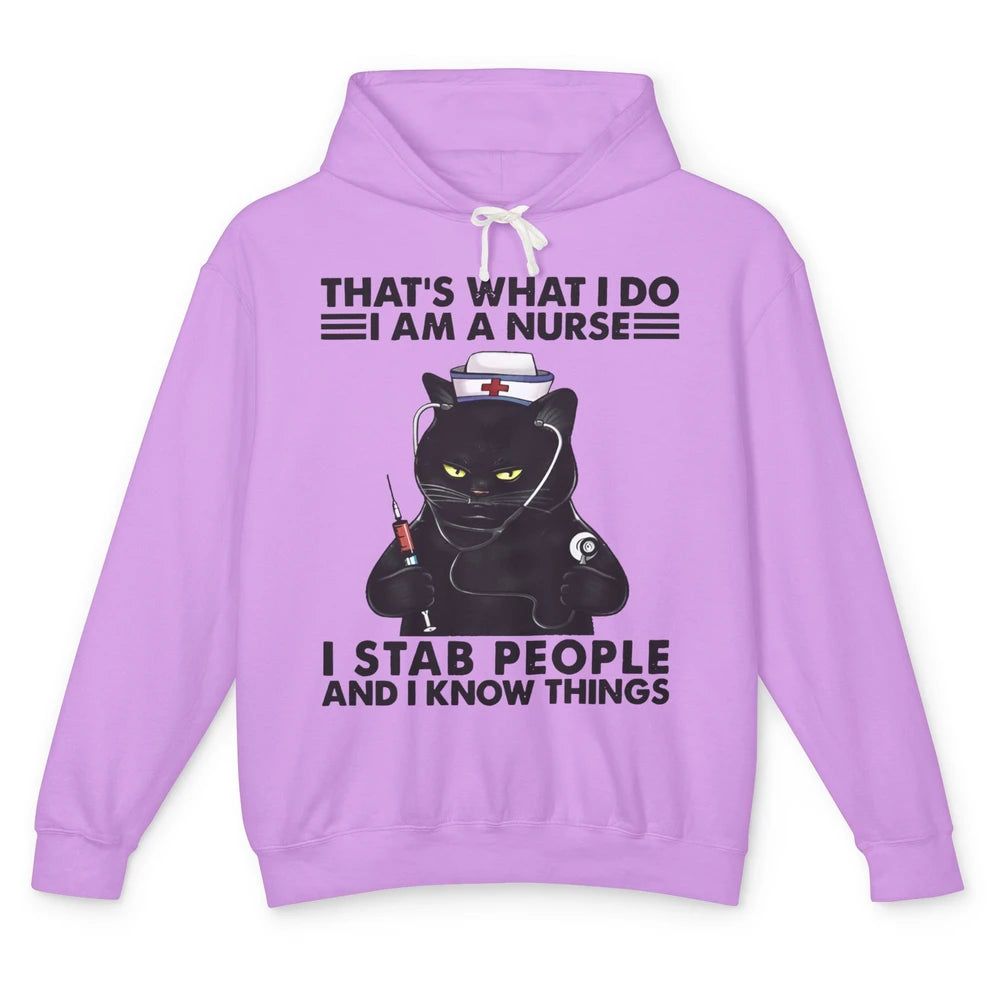 Black Cat That's What I Do I Am A Nurse Funny Nursing Life Unisex Lightweight Hoodie