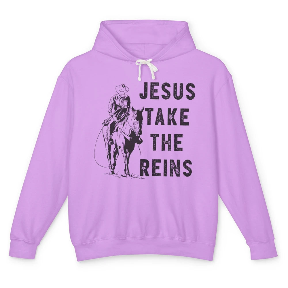 Retro Christian Cowboy Horsing Jesus Take The Reins Western Unisex Lightweight Hoodie