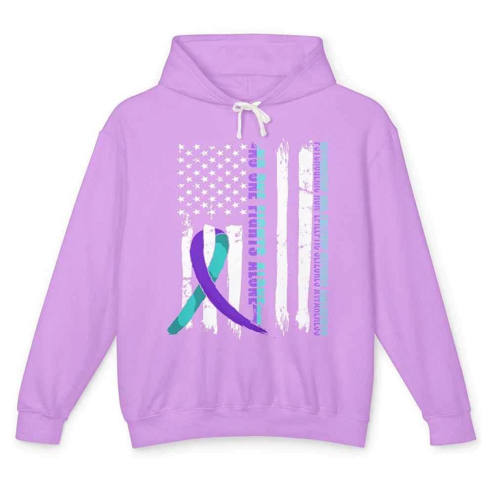 PNES Awareness Purple Teal Ribbon No One Fight Alone US Flag Unisex Lightweight Hoodie