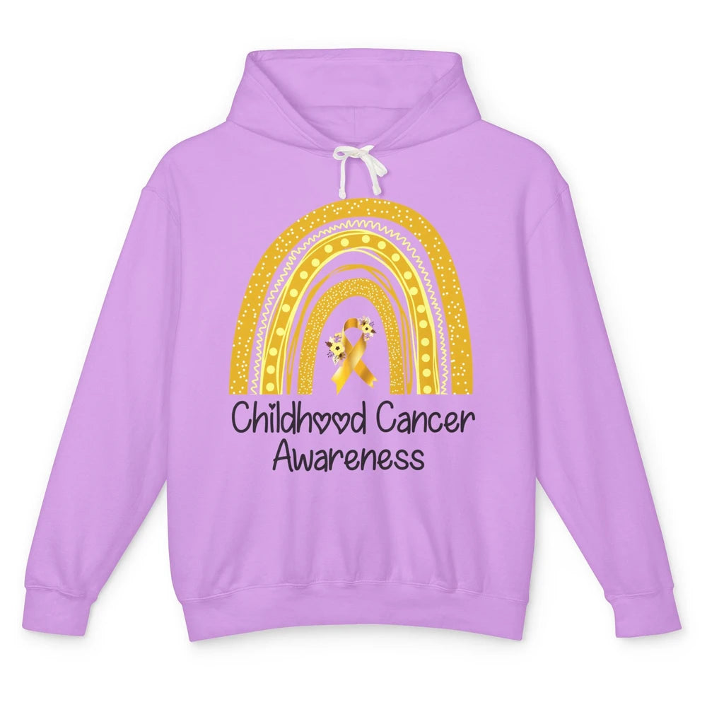 Childhood Cancer Awareness Support Rainbow Gold Ribbon Gift Unisex Lightweight Hoodie