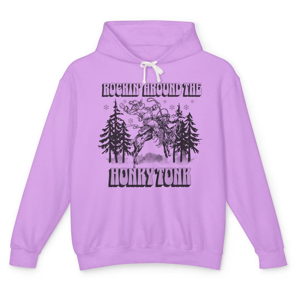 Cowboy Rocking Around The Honky Tonk Christmas Tree Western Unisex Lightweight Hoodie