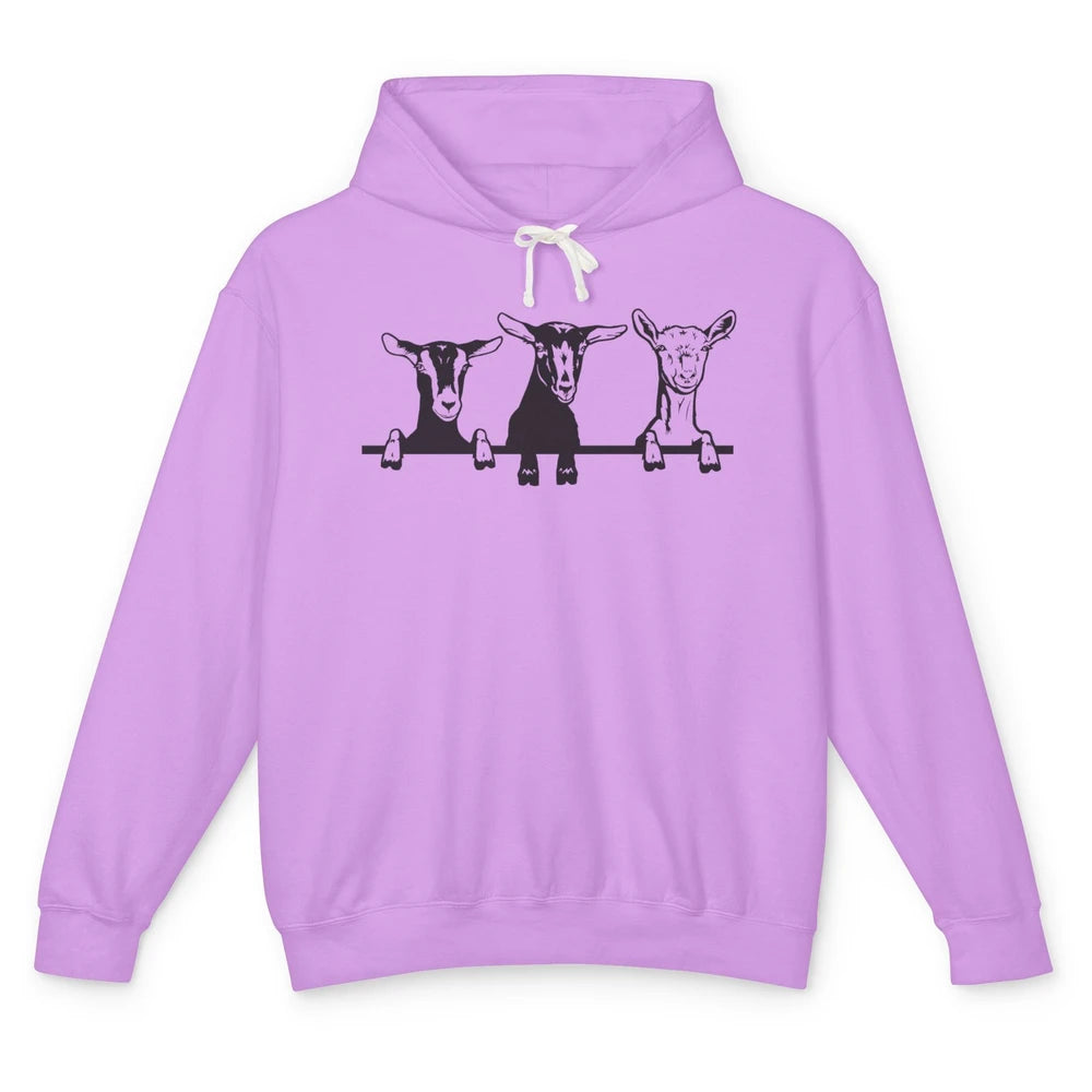 Cute Goats Farm Funny Face Farming Animal Mate Woman Men Unisex Lightweight Hoodie