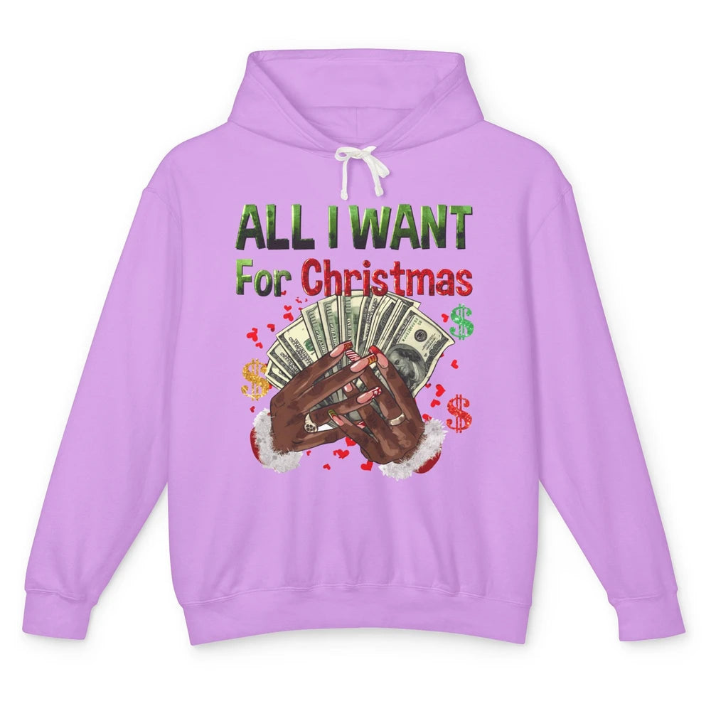 Funny Dollar Sign All I Want For Christmas Is Money Western Unisex Lightweight Hoodie