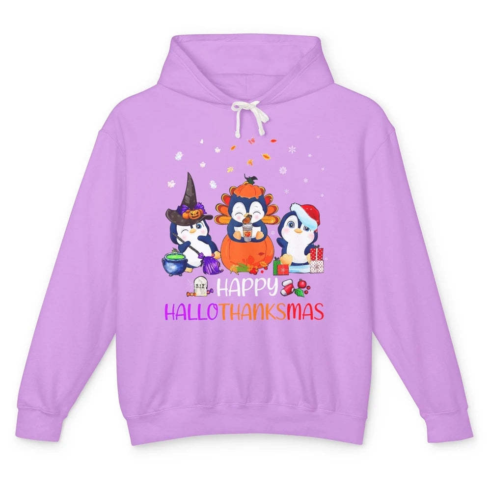 Happy HalloThanksMas Fall Pumpkin Funny Penguin Lovers Gift Unisex Lightweight Hoodie