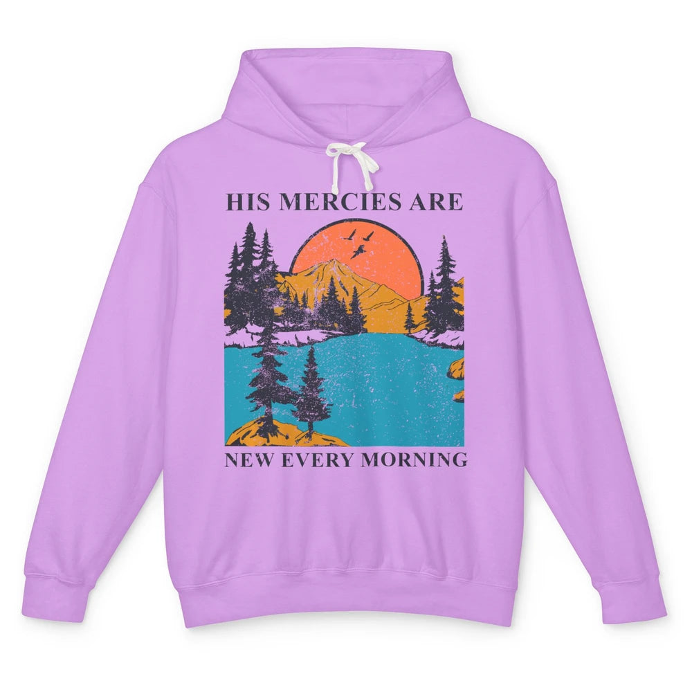 Retro Mountain His Mercies Are New Every Morning Christian Unisex Lightweight Hoodie