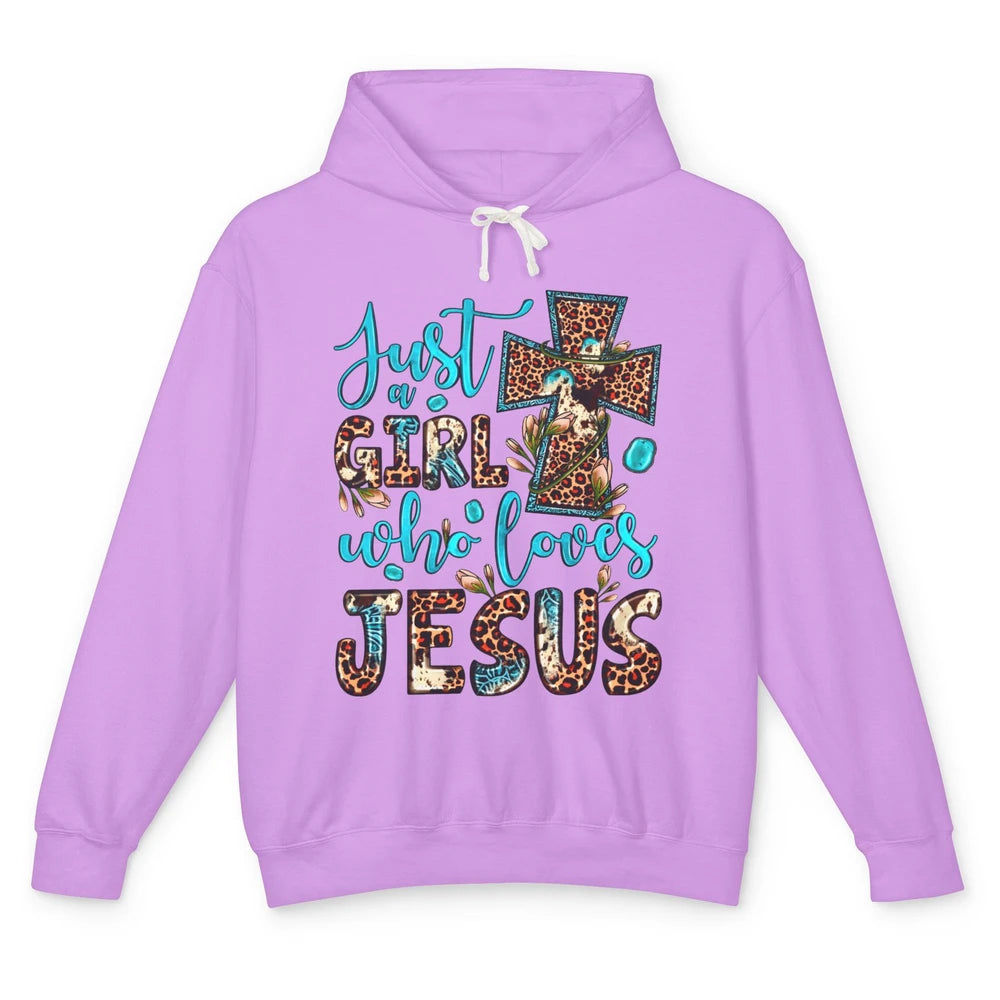 Leopard Cross Just A Girl Who Loves Jesus Christian Western Unisex Lightweight Hoodie