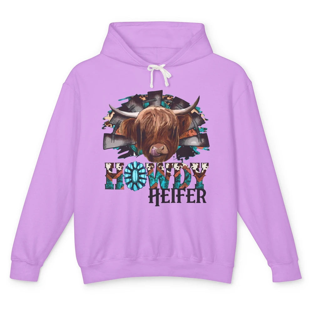 Leopard Highland Cow Howdy Heifer Western Country Cowboy Unisex Lightweight Hoodie