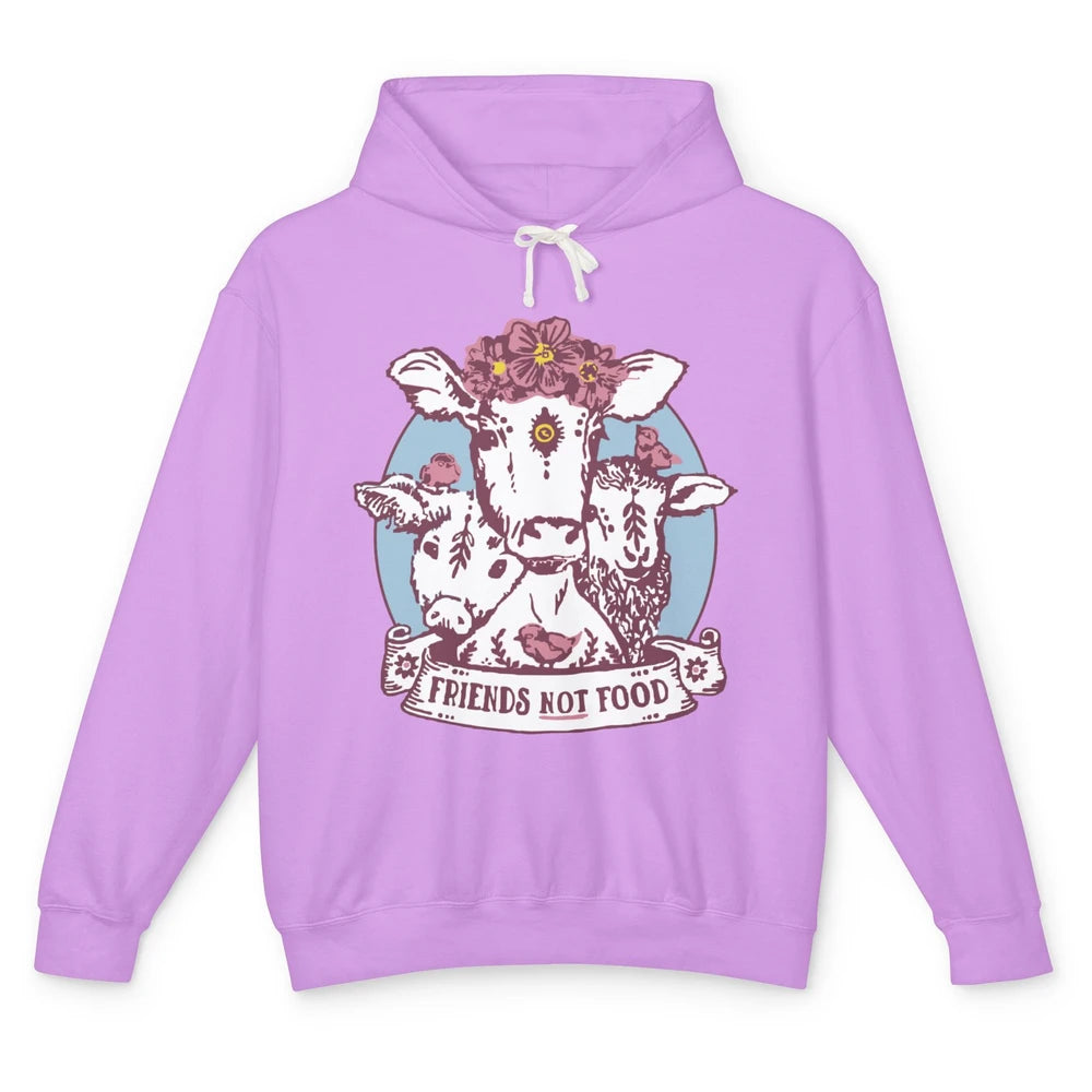 Funny Vegan Friends Not Food Vegetarian Floral Gothic Cow Unisex Lightweight Hoodie