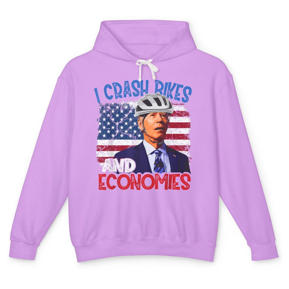 Anti Biden Falling Off Bike Crash Economies US Flag Democrat Unisex Lightweight Hoodie