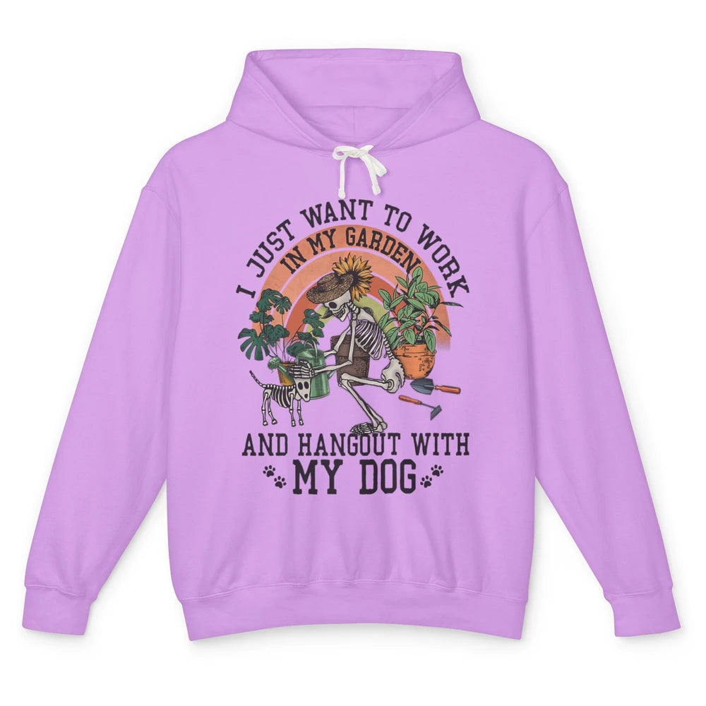 Funny Skeleton Work In Garden Hangout With Dog Botanic Plant Unisex Lightweight Hoodie